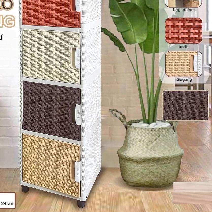 ♖ AKAKO - LEMARI PAKAIAN PLASTIK MINIMALIS/LEMARI ROTAN AKAKO SWING 4 SUSUN ►