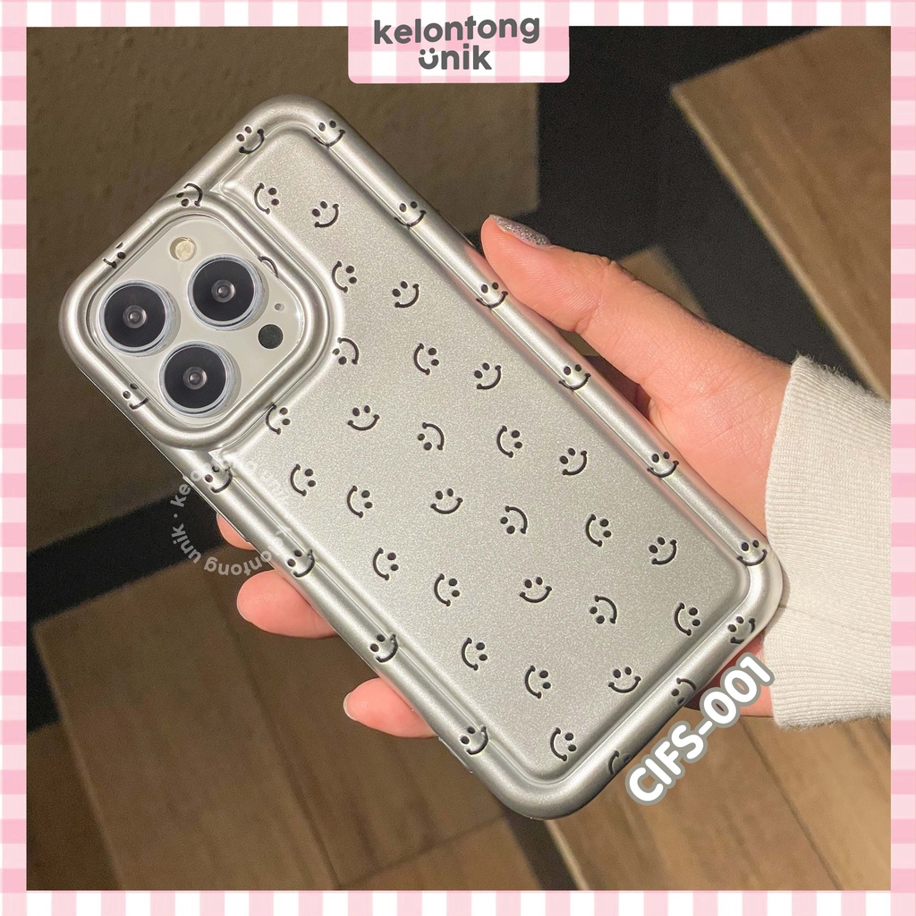 For iPhone - Metalic Matte Silver Smiley Soft Case