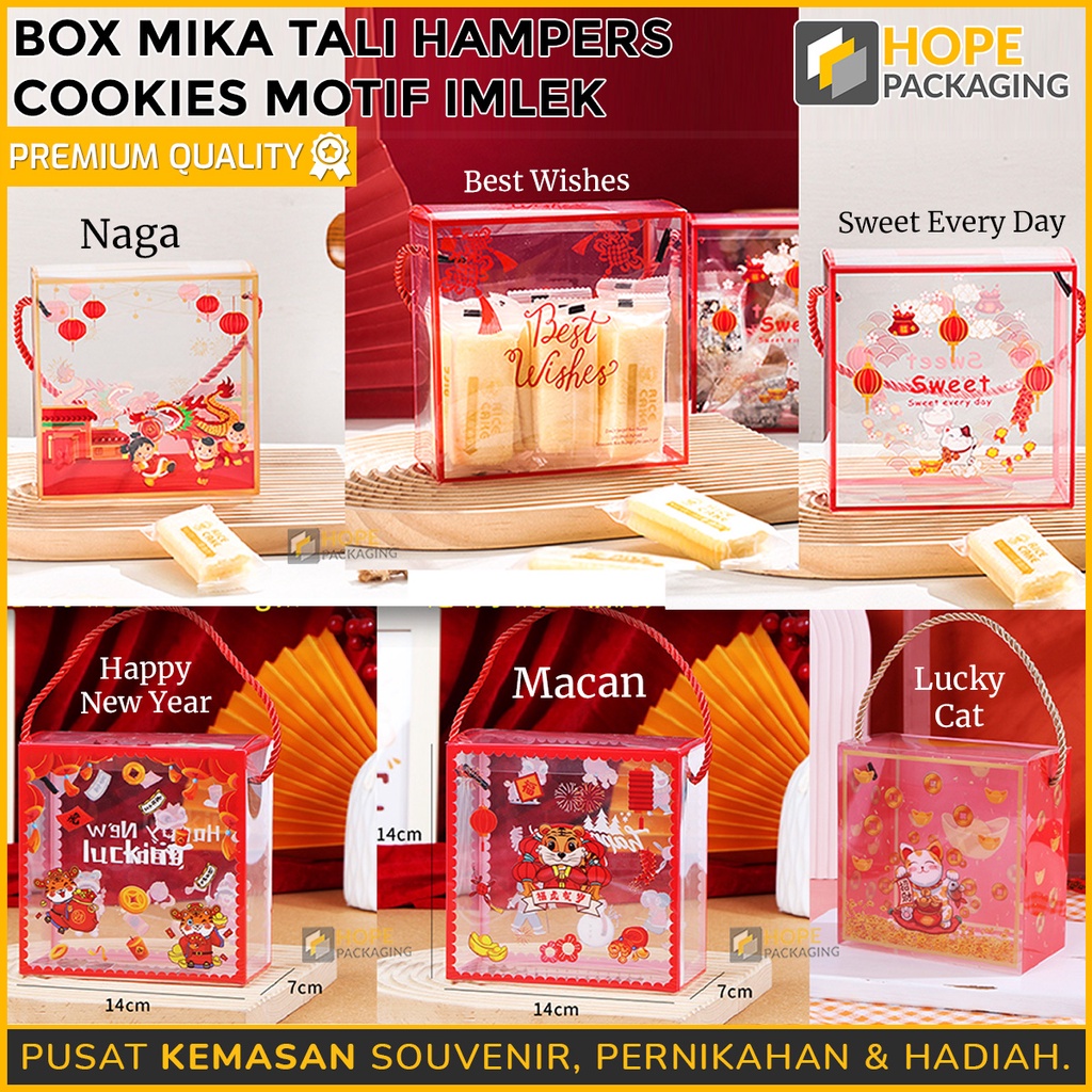 

Gift Box Hampers Mika lmlek / Box Kotak Mika Tali / Kotak Mika / Box Mika Cookies / Mika Tenteng / Box Mika Souvenir Imlek / Tas Jinjing Hampers Snack