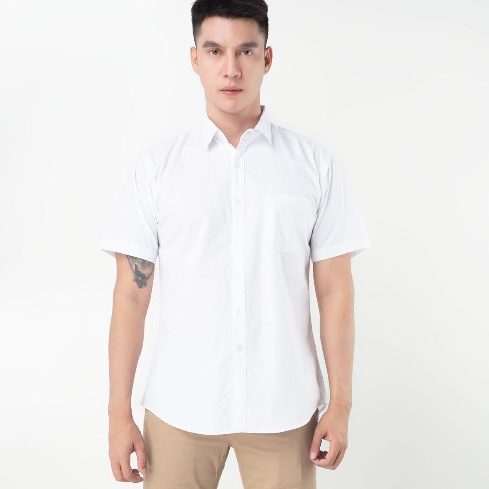 BOOMING Benhill Kemeja Pria Basic Polos Lengan Pendek Katun Poplin Warna Putih 47-16134