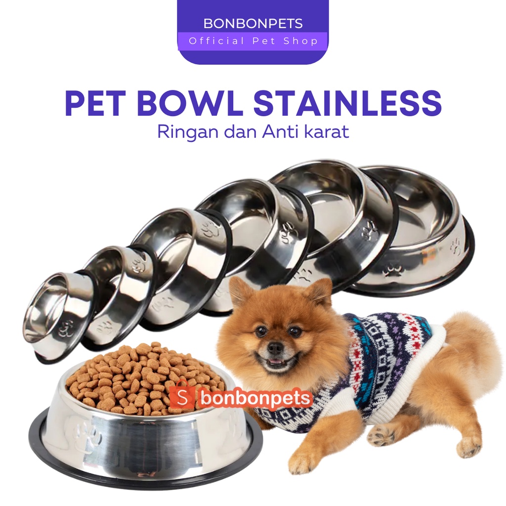 Stainless Pet Bowl Mangkuk Wadah Tempat Makanan Kucing Anjing Mangkok Stenless Pakan Minum Anti Kara