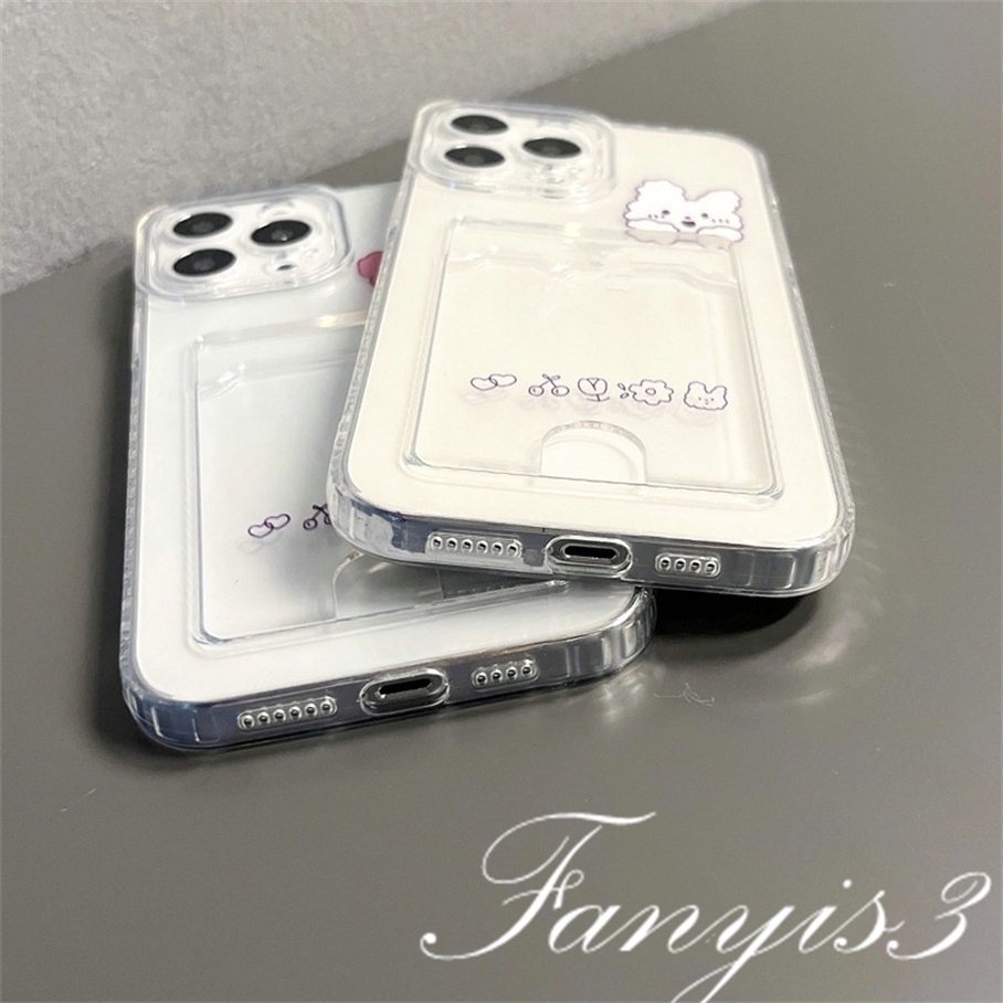 OPPO A78 A17 A17k A77 A77s A57 A76 A96 A16 A16s A16k A15 A15s A74 A54 A55 A95 A94 A53 A32 A9 2020 A5s A3s Reno 8T 7Z 6Z 5Z A52 Cute Rabbit Bear Tempat Kartu Casing Hp Bening TPU Soft Cover