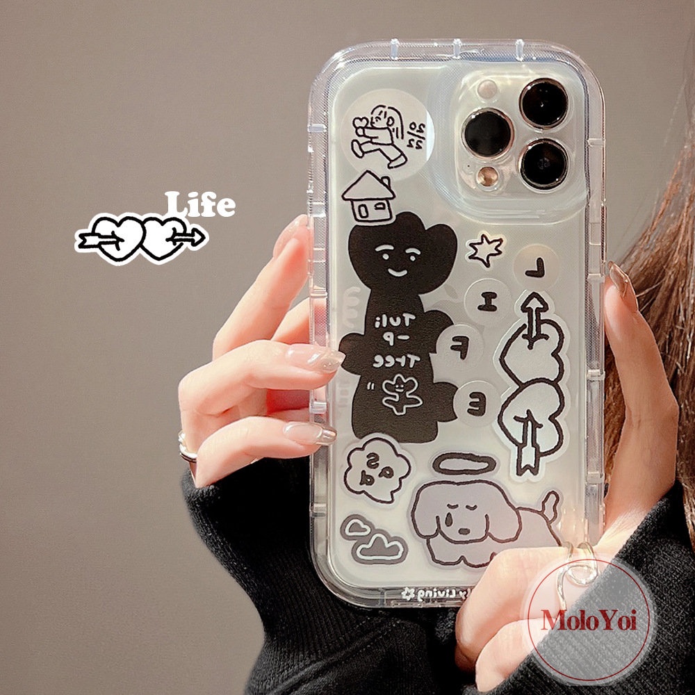 IPHONE Ins Kartun Anjing Stiker Graffiti Case Kompatibel Untuk Iphone11 7Plus XR 13 12 14 Pro MAX 8Plus X XS MAX 6 6S Plus Silicon Lembut TPU Airbag Shockproof Back Cover