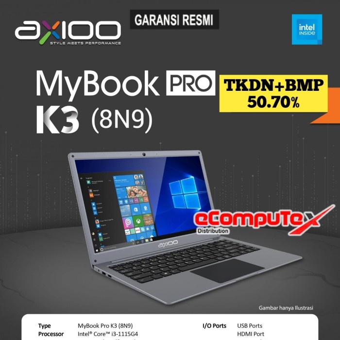 LAPTOP AXIOO MYBOOK PRO K3 (8N9) i3 8GB 1TB 14&quot;FHD IPS TKDN GARANSI RESMI