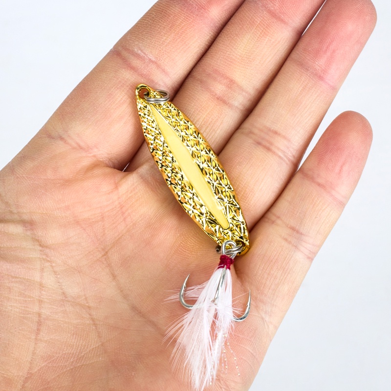 1pcs Sliver/Glod Tenggelam Luminous Spoon 5per7x10 /15/20g Slow Sinking Sequin Hard Lure Untuk Trout Bass Air Tawar Air Asin