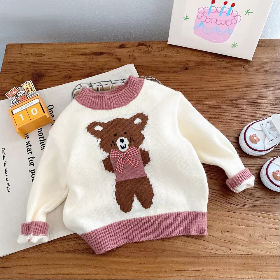 Zahra Atasan Perempuan Honey Bear Bahan Rajut | Sweater Anak Terlaris Umur 1-5 Tahun