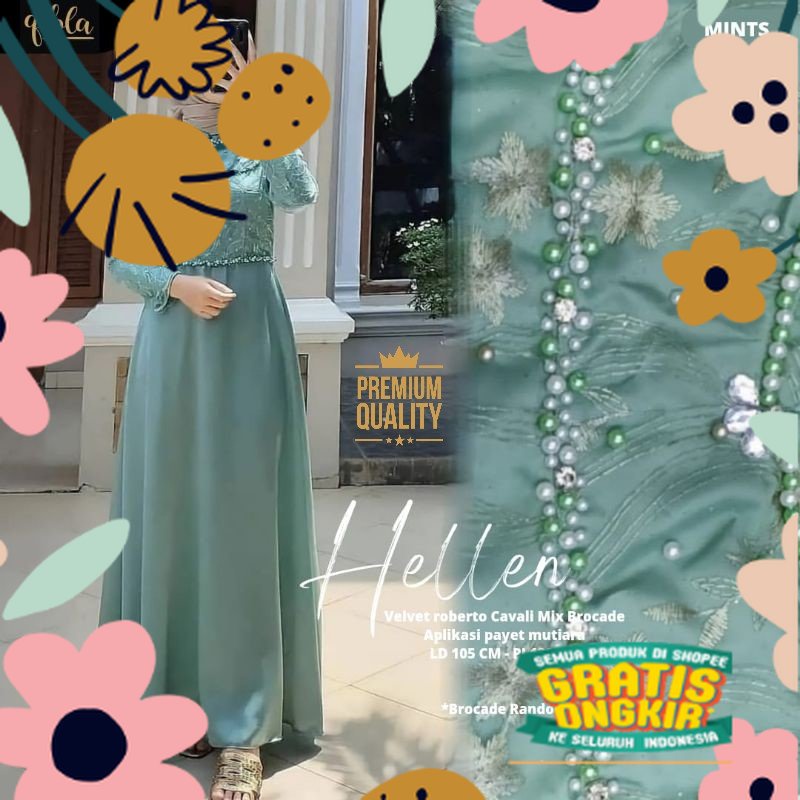 HELLEN DRESS | TERMURAH GAMIS BRUKAT JUMBO KEKINIAN MODEL LONG DRESS MUSLIM GAMIS 2022 TERBARU BAJU 