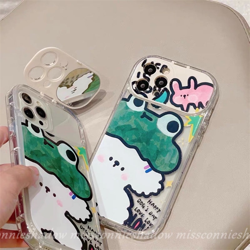 Flip Kreatif Make Up Mirror Case Kompatibel Untuk IPhone 14 Pro MAX 7Plus 8Plus XR 11 12 13 14 Pro MAX X XS MAX SE 2020 Graffiti Lucu Kartun Hewan Kodok Anjing Kelinci Soft Cover