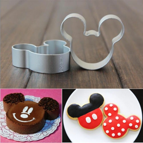 1pc Cetakan Kue / Biskuit Bentuk Mickey Mouse 3D Bahan Stainless Steel