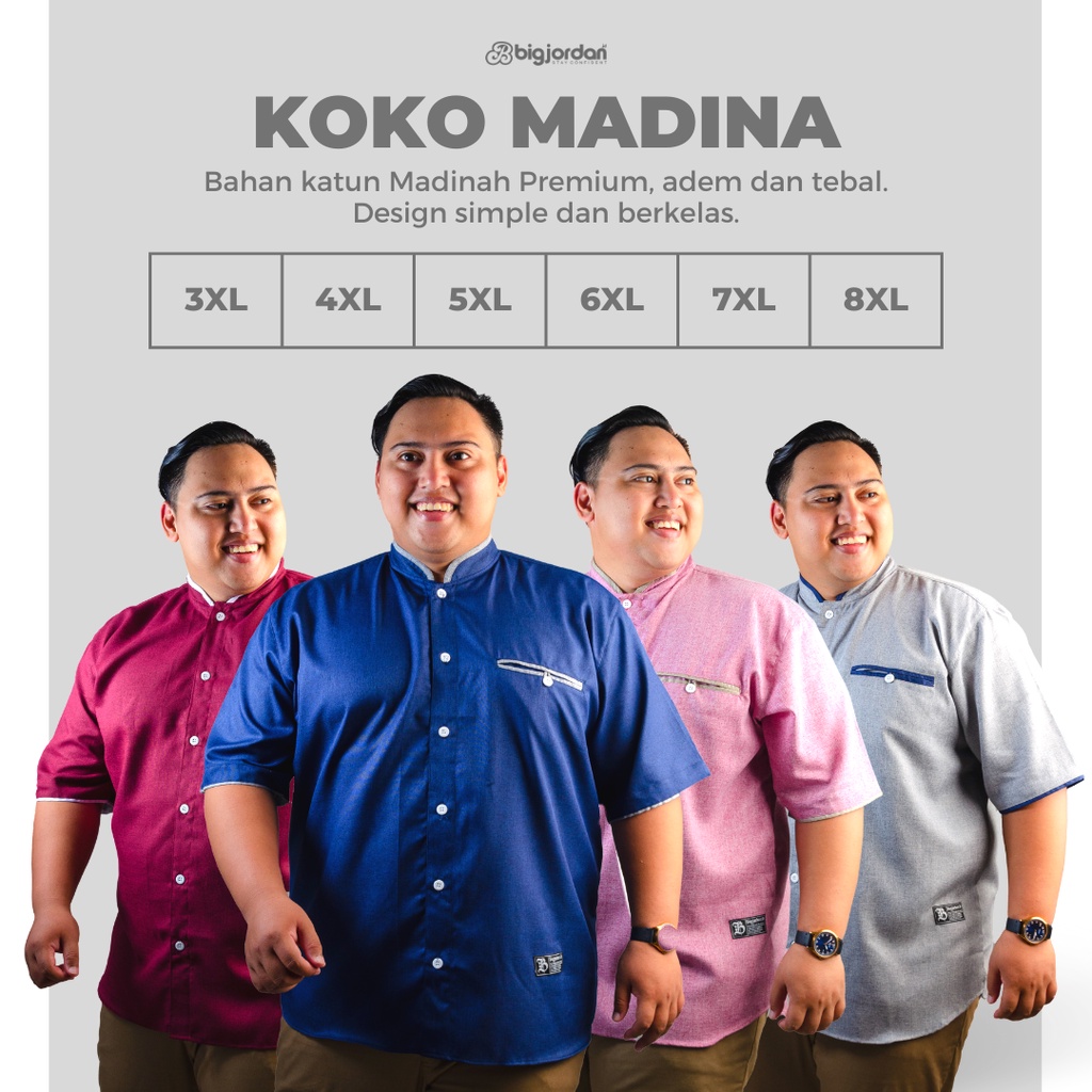 BIG JORDAN baju koko pria katun Madina Cokelat big size XXL XXXL 4XL 5XL 6XL 7XL 8XL gamis big size