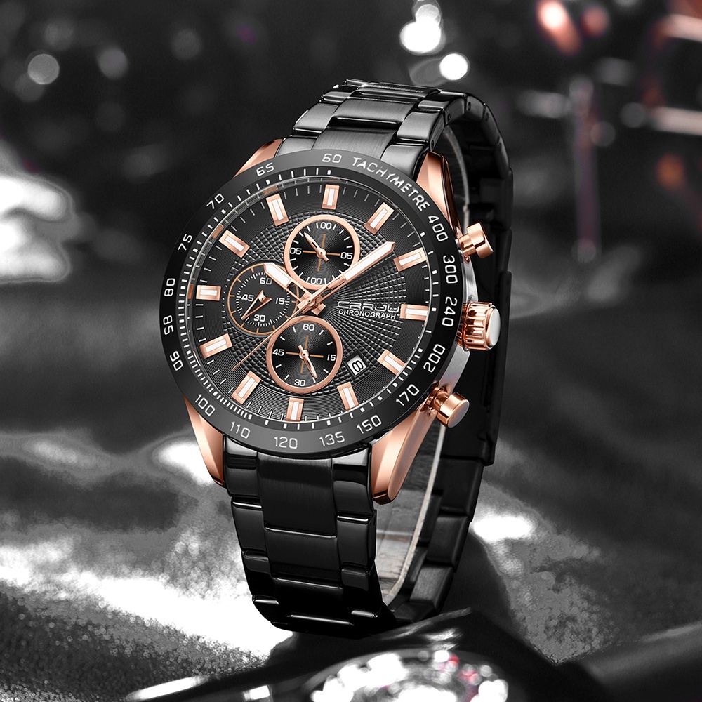 CRRJU Jam Tangan Pria Original Anti Air Mode Bisnis Kuarsa Tali Stainless Steel Crononya Aktif Jam Tangan Cowok
