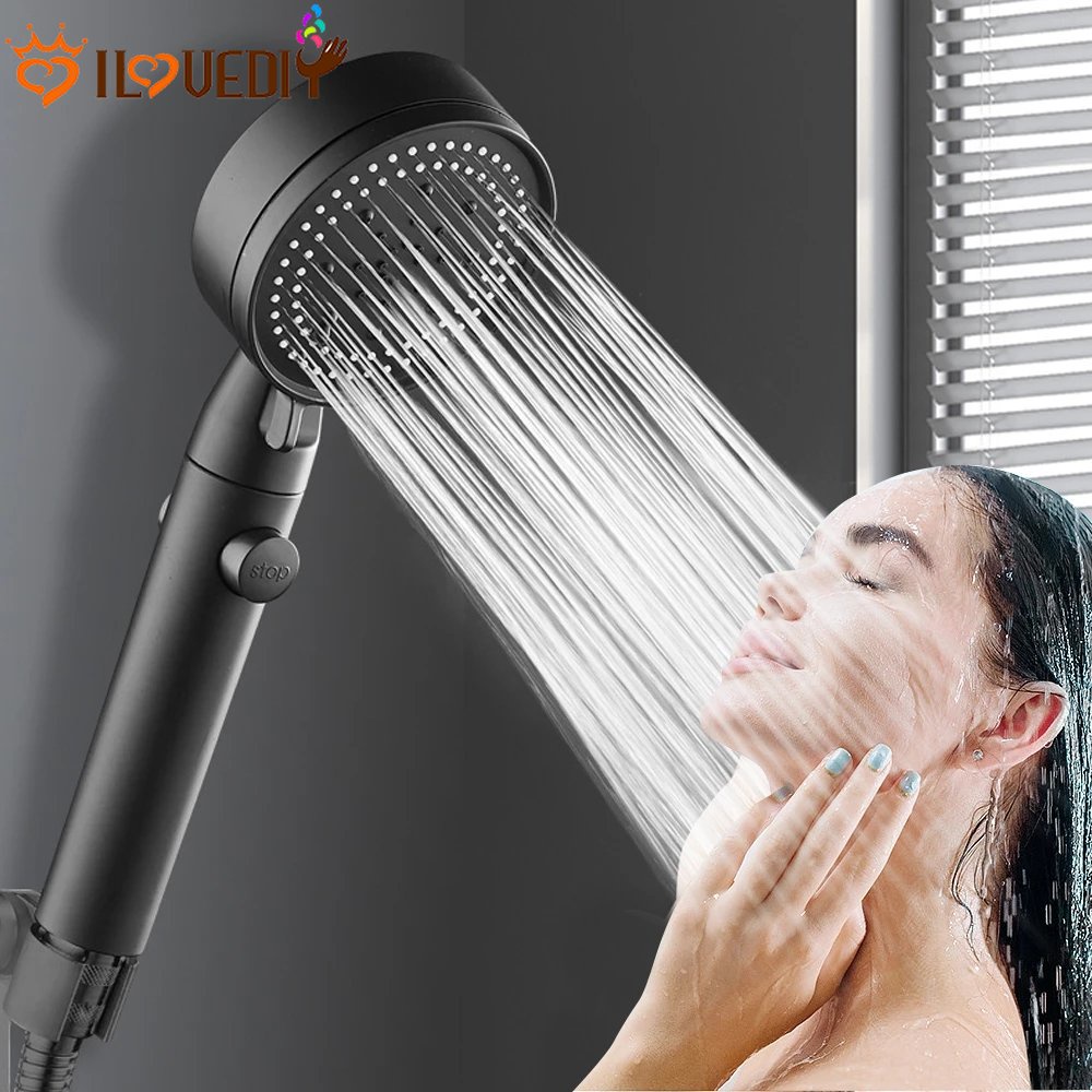 One-key Stop Water Massage Eco Shower Aksesori Kamar Mandi 5mode Kepala Shower Mandi Yang Dapat Disesuaikan Tekanan Tinggi Hemat Air Eco Shower Stop Water Showerhead