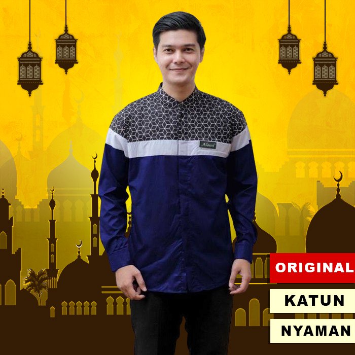 Baju Kemeja Koko Kurta Pria Dewasa Ammu Hitam Haibah Lengan Tangan Panjang Pendek Katun Remaja Putih
