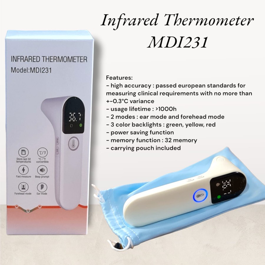 MDI231 Infrared Digital Thermometer Non Contact | Termometer Tembak Thermogun Bayi dan Dewasa MBS