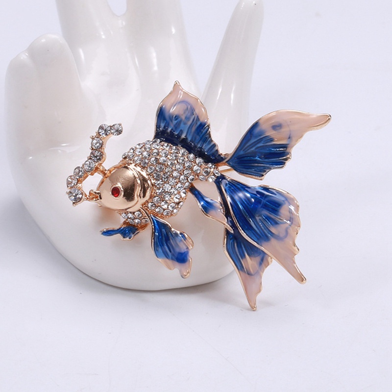 Bros Ikan Emas Baru Untuk Wanita Hewan Lucu Berlian Imitasi Desain Pin Enamel Perhiasan Hadiah Aksesoris Vintage