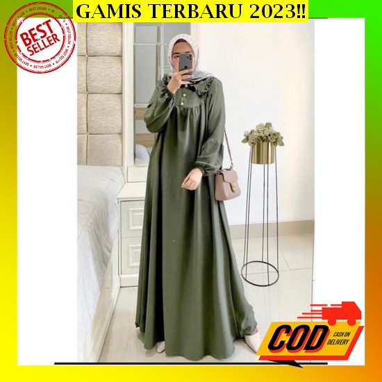 Naja Dress Gamis Muslim Polos Wanita Terbaru Baju Lebaran Ootd Kondangan Hijab Wanita Ala Korea Casu