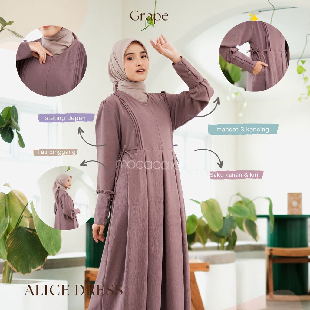 Alice dress crincle premium anti kusut busui friendly - grape ungu lavender