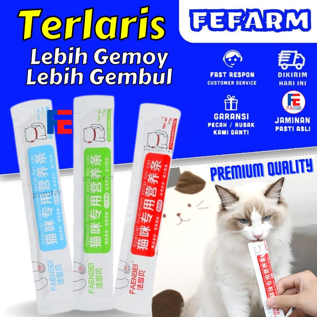 Snack Hewan Peliharaan Cat Strip Kitten Kucing Adult Kaya Nutrisi Membantu Pencernaan Mencegah Alergi 15g/Strip FEFARM