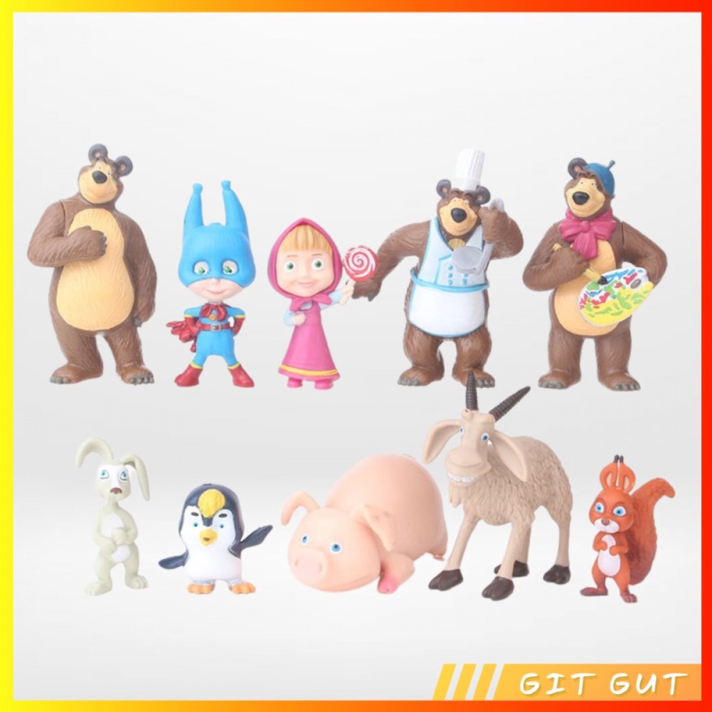 Action Figure Pajangan Mainan 10 pcs Masha and The Bear