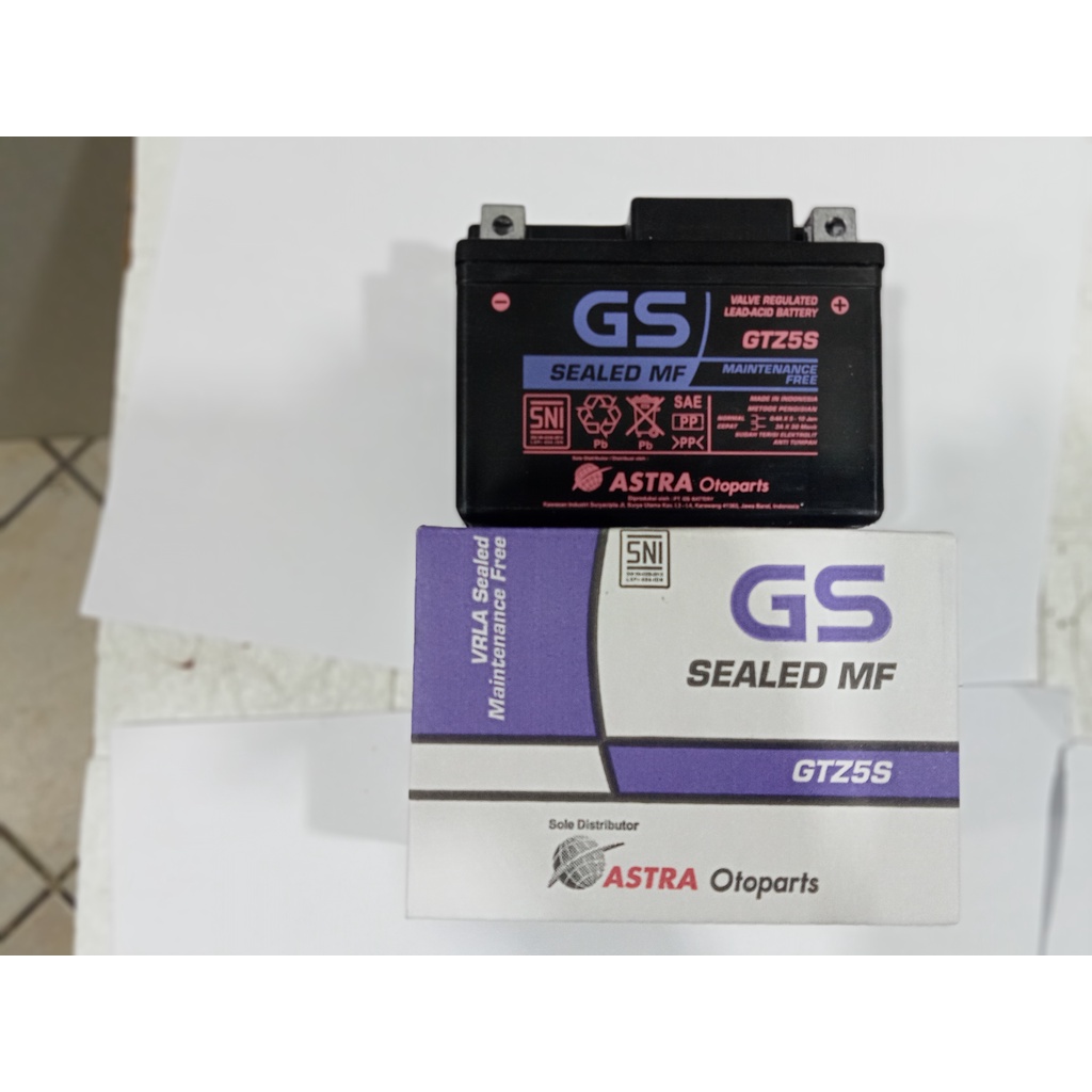 Aki GS ASTRA MF GTZ5S Honda Beat Vario Scoopy Verza Supra 125 Blade Revo Absolute Megapro New 12V 3.5Ah/10Hr Original