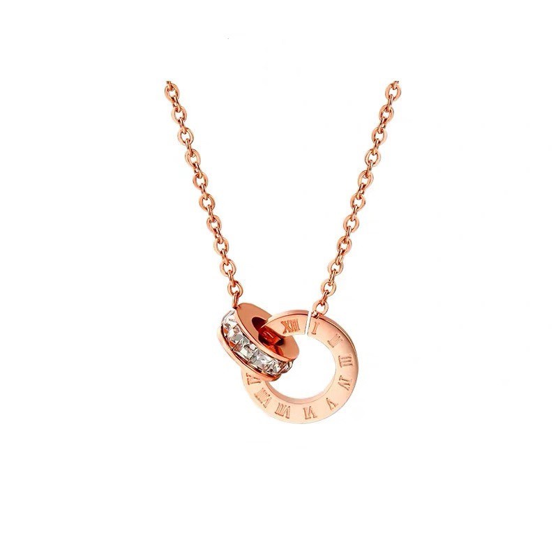 Kalung Desain Angka Romawi | Liontin Berlian | Aksesoris Warna Rose Gold 18k Untuk Wanita