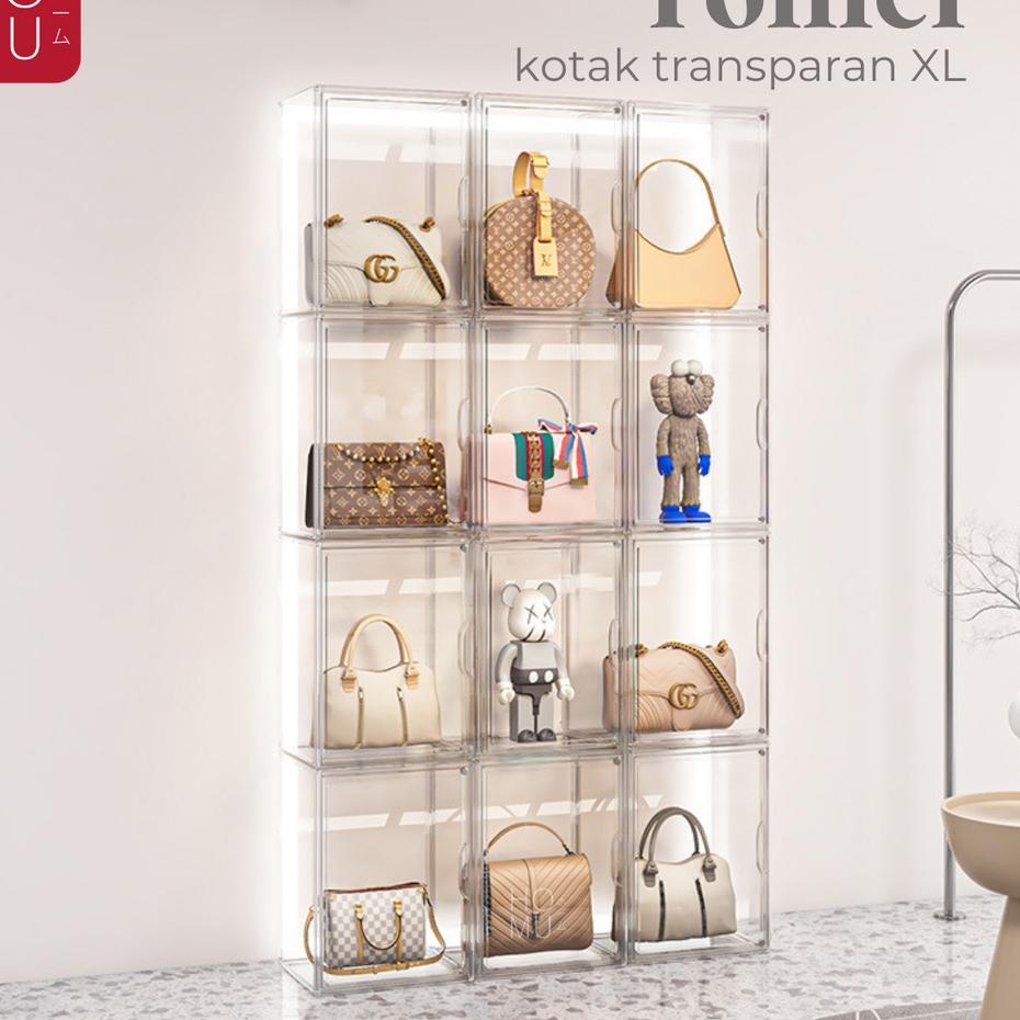 ➮ HOMU TOMEI Transparent Storage Display Box XL Kotak Penyimpanan Sepatu Display Tas Buku Transparan