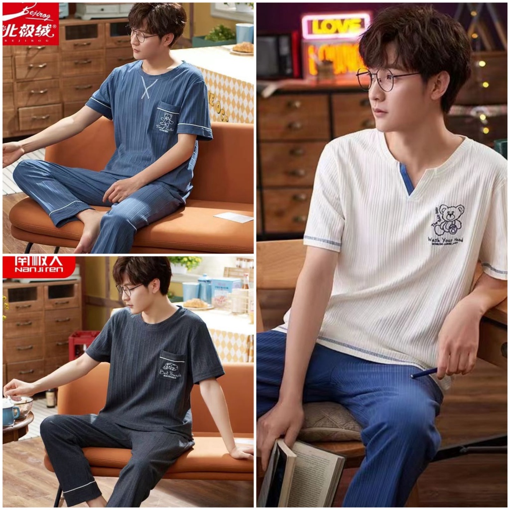 Setelan piyama cp cowok|bajutidur|import|priadewasa/V-Neck/SET PIYAMA COWOK lengan pendek