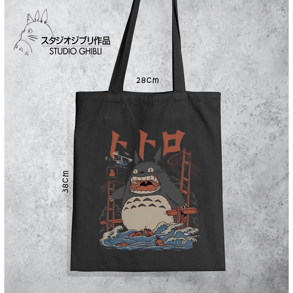 Tote bag Anime Totoro Hitam Tote bag premium Totebag seleting totebag Termurah Bahan Blacu