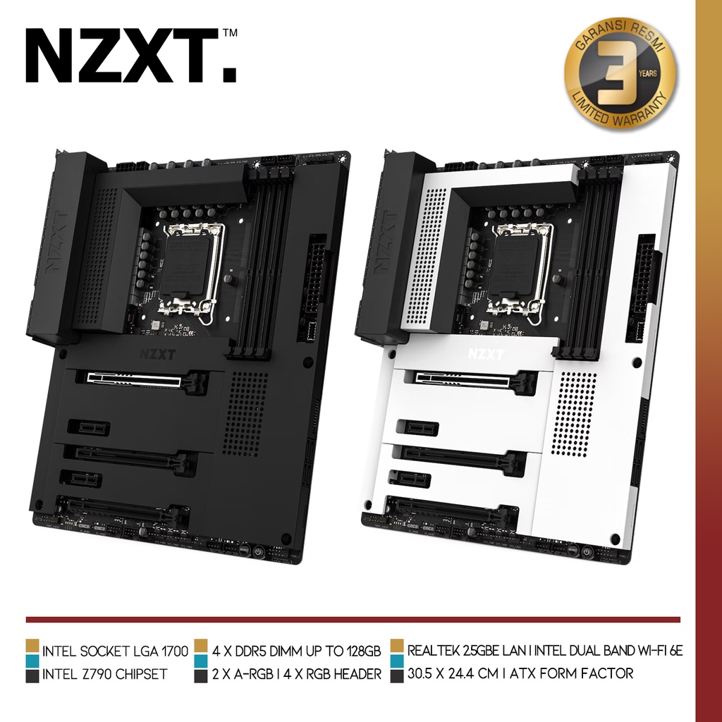 NZXT N7 Z790 Motherboard - N7-Z79XT-W1 - Intel Z790 Chipset (Supports 12, 13, 14 Gen CPUs) - ATX Gaming Motherboard - Integrated I/O Shield - WiFi 6E - Bluetooth - Black