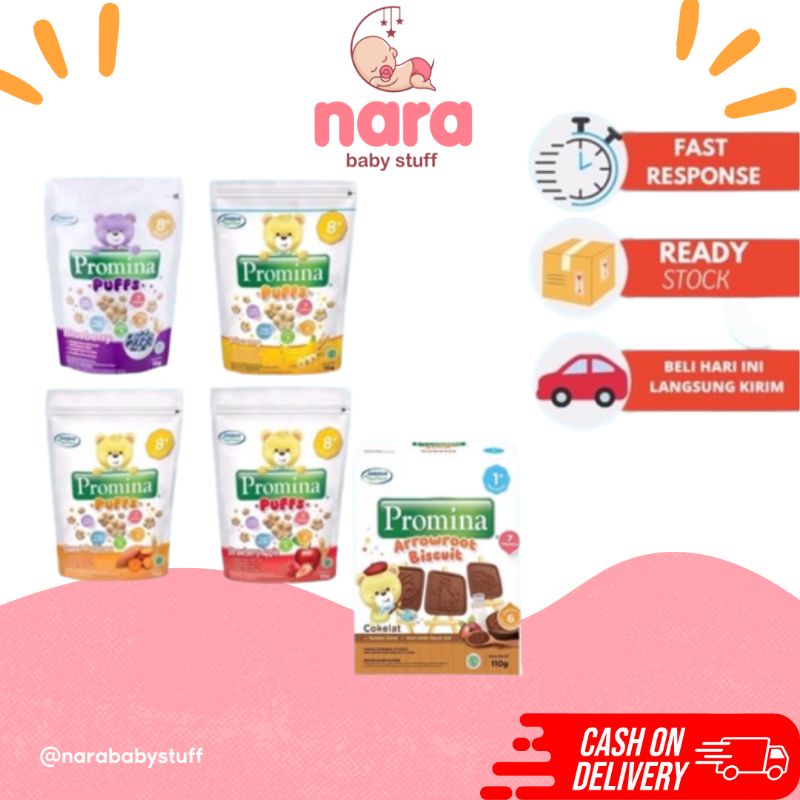 Promina Puffs 15 gr & Biskuit Arrowroot Coklat 110gr Snack Bayi Cemilan Bayi Terlaris