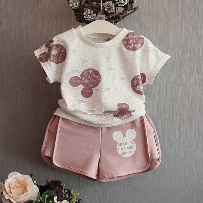 Setelan Anak Perempuan Import Baju Mickey Anak Perempuan Minnie Lengan Pendek Umur  2 3 6 7 Tahun