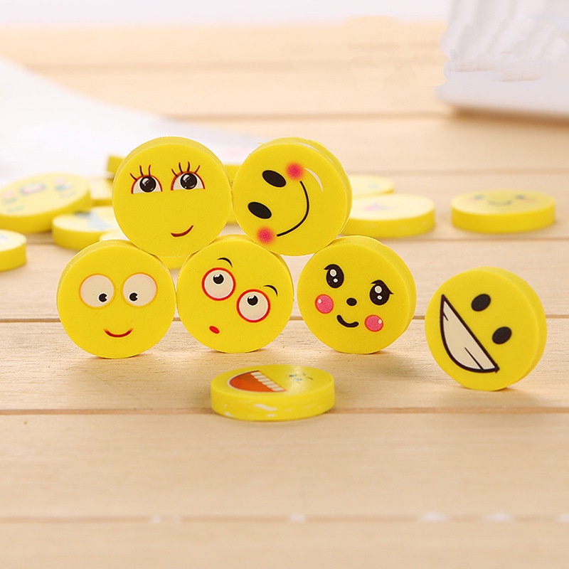 ⭐️𝐈𝐇𝐒 𝟖𝟖𝟑 𝐋𝐚𝐦𝐩𝐮𝐧𝐠⭐️Penghapus Pensil Karakter Emoji Smile Bulat Lucu Set 4pcs