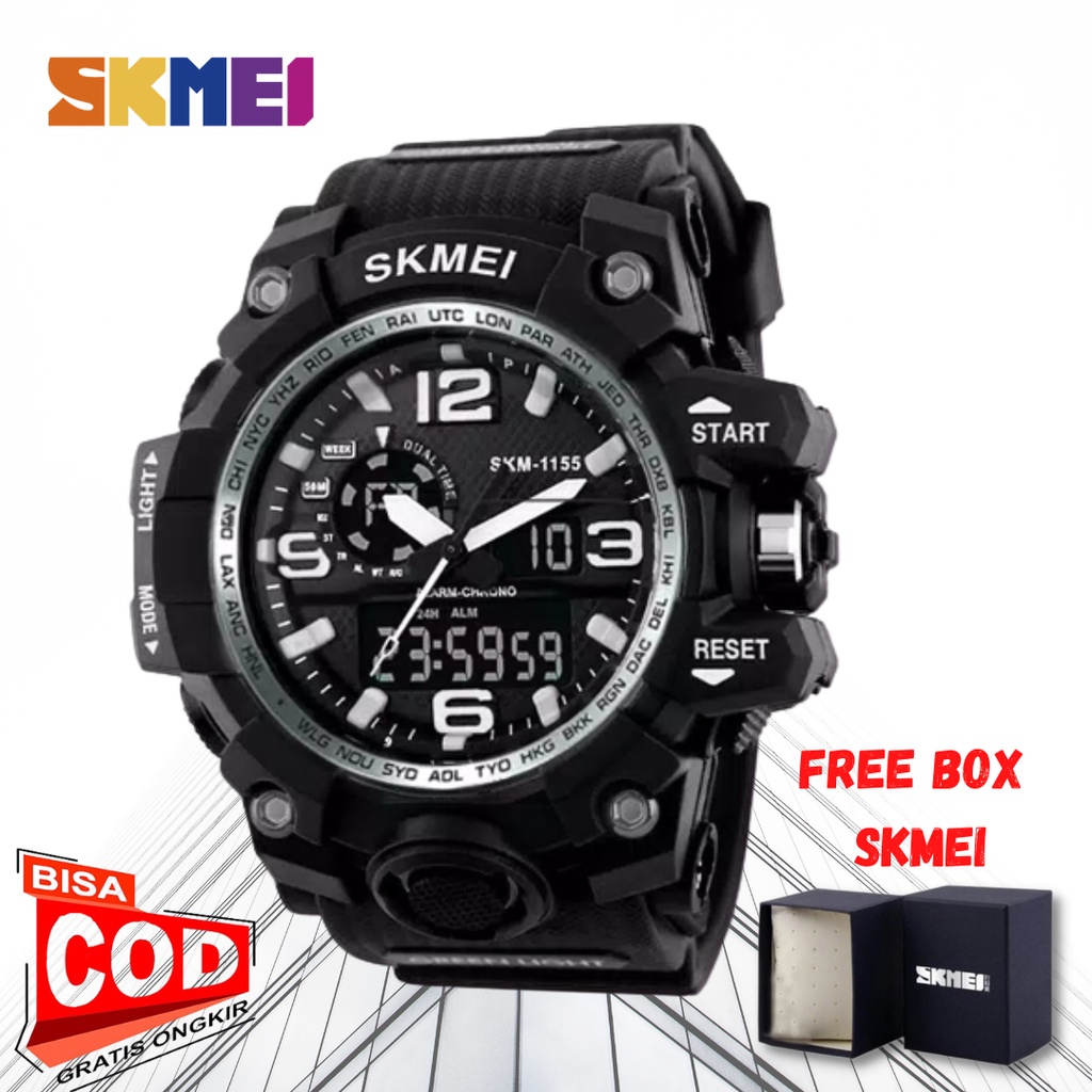 PROMO Jam Tangan Pria Digital Analog Sport SKMEI 1155 Tali Rubber Double Time