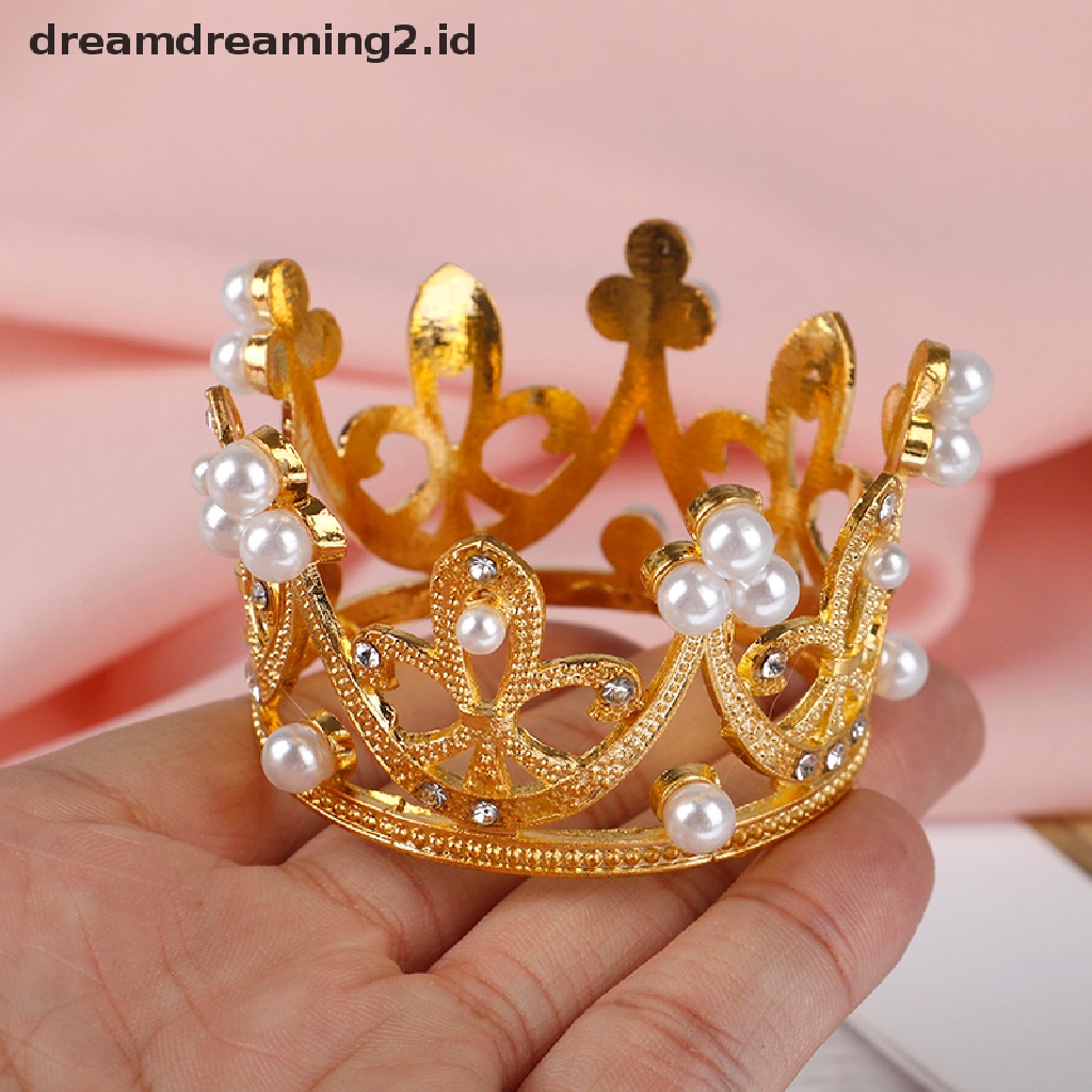 (dream) Mini Gold Crown Princess Topper Kristal Mutiara Tiara Rambut Valene Hadiah Hari.