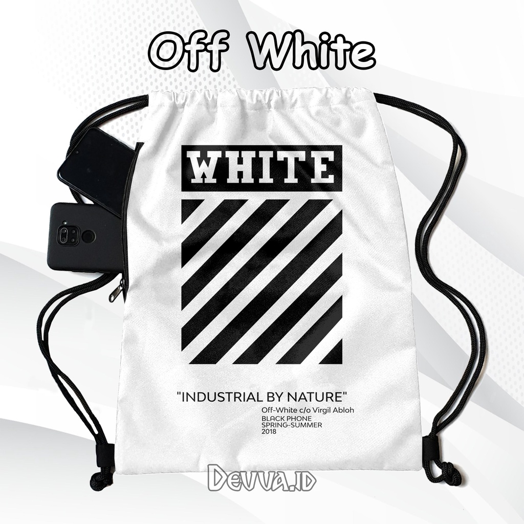 Tas Serut Anti Air String Bag Full Print Pria Dan Wanita Motif Off White Tas Sekolah Tas Olahraga