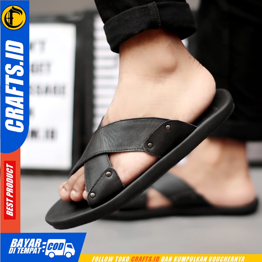 Sandal Slop Kulit Asli Pria Crafts Xmin