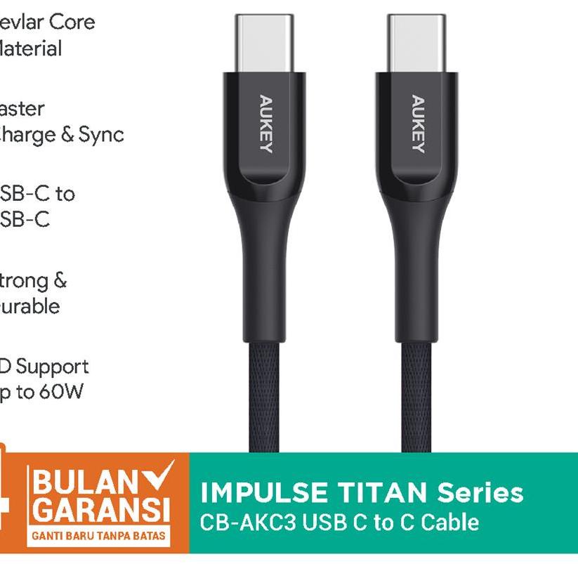 ➫ Kabel Charger Type C Aukey CB-AKC3 1.2m Kevlar Black -  ♪