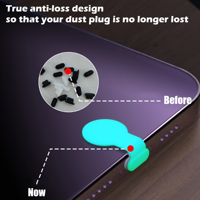 Luminous Steker Debu Silikon Anti Hilang Untuk IOS Type C Charging Port Penutup Plug Tahan Debu Tahan Air