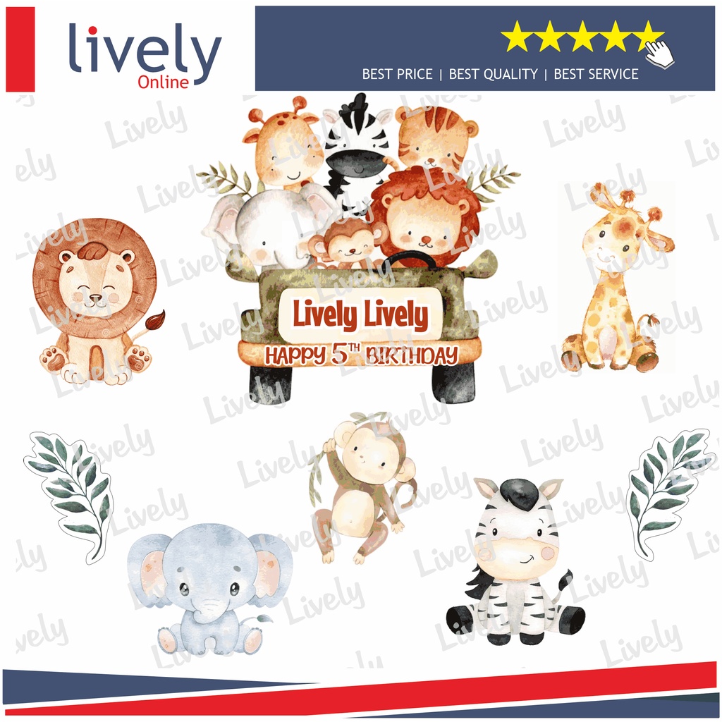CUSTOM NAMA CAKE TOPPER KARAKTER ANIMAL 02 HIASAN KUE ULANG TAHUN HAPPY BIRTHDAY