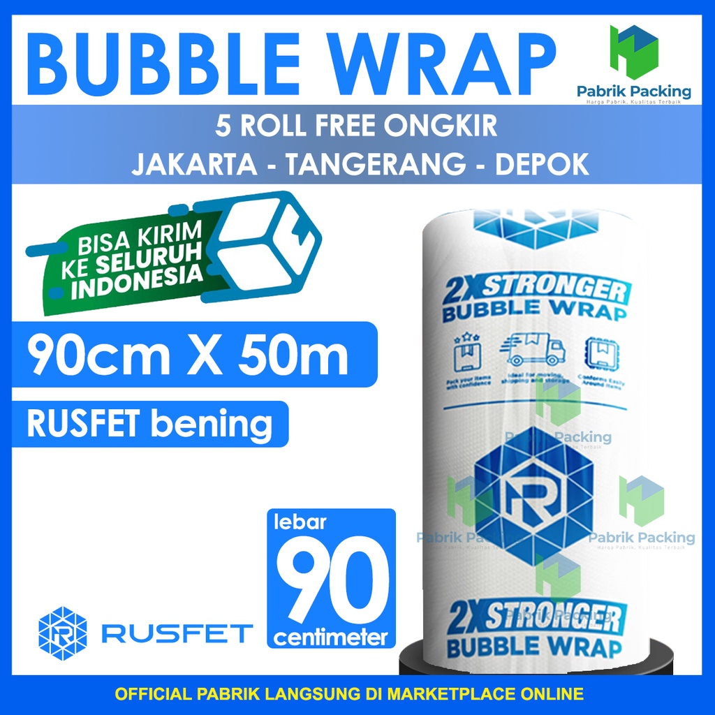 

Bubble Wrap Rusfet Bening 90CM X 50M Tebal Plastik Bubblewrap Roll