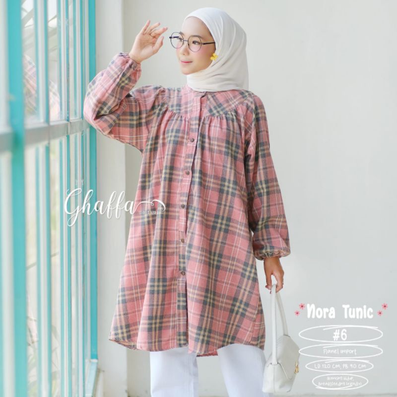 NORA TUNIK #6 BY GHAFFA THE LABEL / TUNIK MOTIF WANITA MUSLIMAH / Atasan wanita kotak-kotak pink