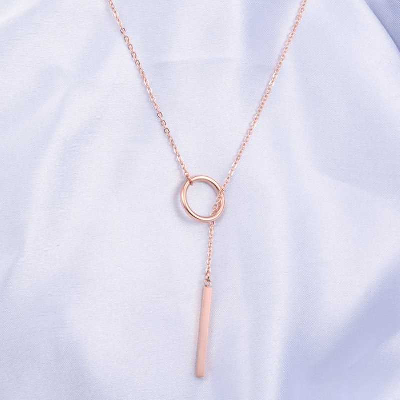 Kalung Bentuk Bulat Geometris | Kalung Rantai Klavikula Dapat Ditarik | Rose Gold 18k | Sendok Garpu Bahan Stainless Steel | Aksesoris Rambut Untuk Wanita