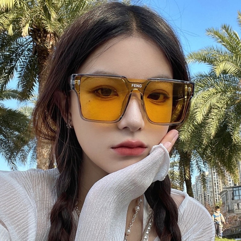 Fashion Rectangle Oversized One-piece Sunglasses/Kacamata Matahari Perlindungan UV Klasik Vintage/Kacamata Kerai Bingkai Besar Unisex