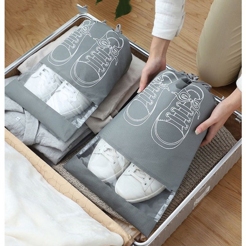 COD✓ Pouch Tas Serut Tempat Sepatu Organizer  Travel Tempat Penyimpan Sepatu Sandal Heels Serbaguna