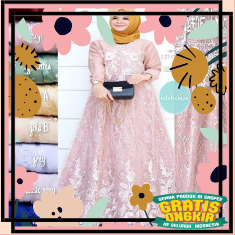 Farasya Dress Tile Gamis Brukat Jumbo LD 130 Gamis Terbaru Selma Dress Super Jumbo XXXL / newmodel
