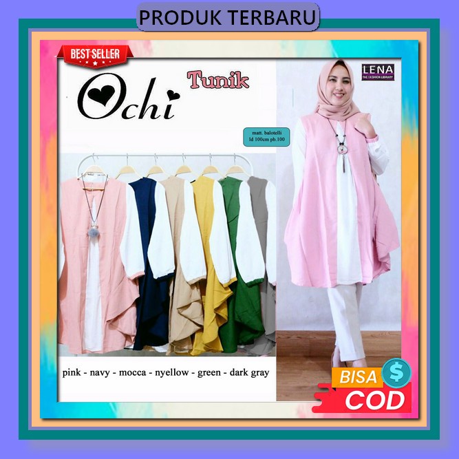 Tunik Katun Linen Model Kekinian Terlaris Ld 110 - 120 Dengan Motif Saku Bordir / Atasan Wanita Dewa