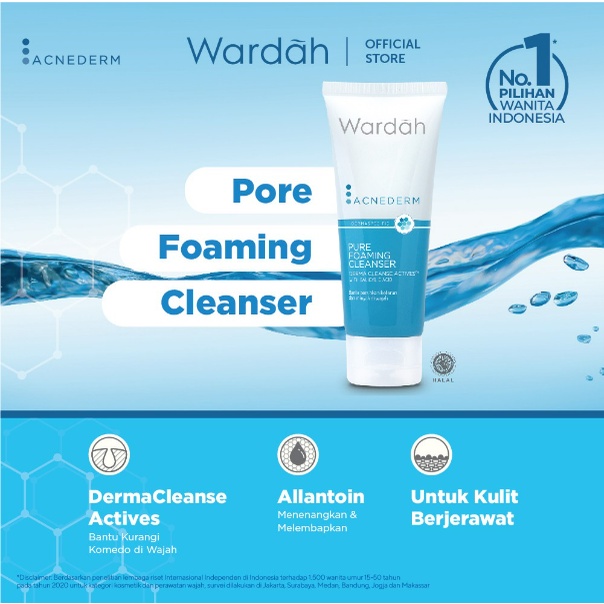 Wardah Acnederm Pure Foaming Cleanser 60 ml - Pembersih Wajah Berjerawat dan Berminyak