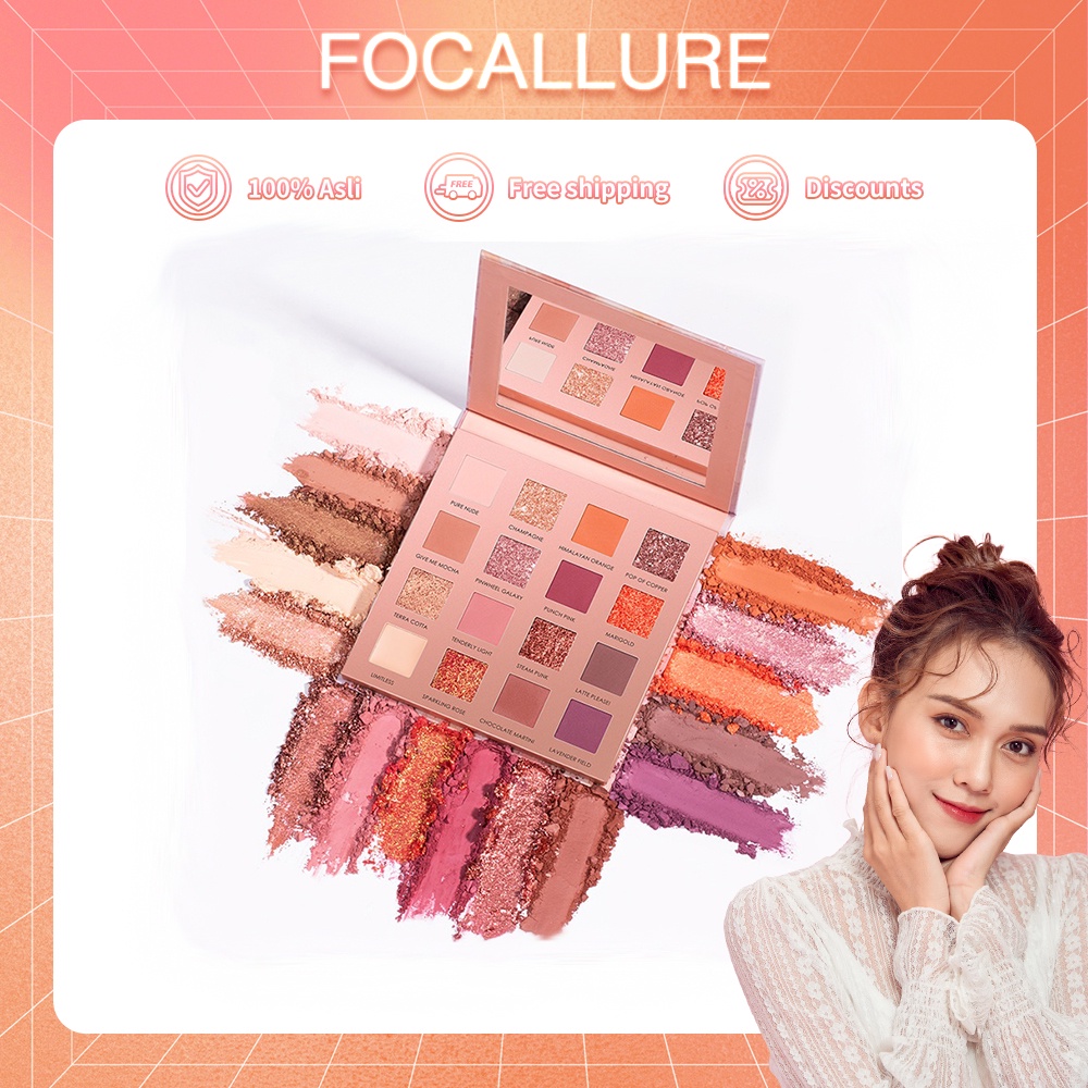 FOCALLURE Glitter Eyeshadow Palette-16 Colors Palet Eyeshadow Palette Kosmetik Alis High Pigment And Smooth Powder Palet