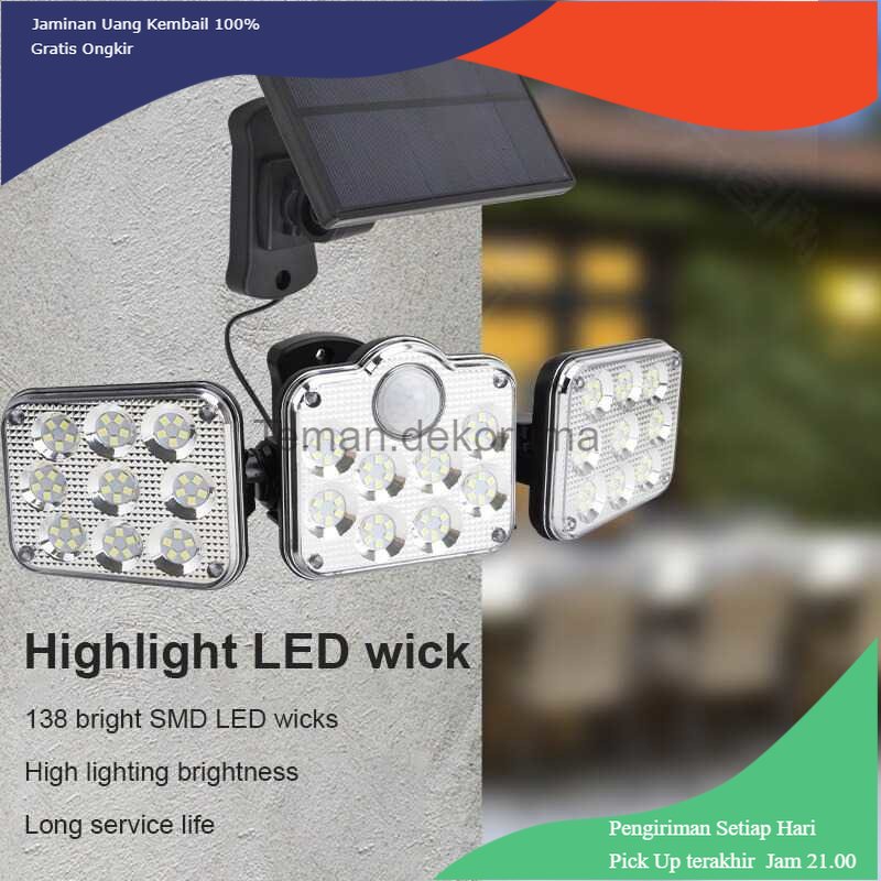 TD - LMP OOBEST Lampu Dinding Solar Double Sensor Three Head 138 LED Cool White - JD-2858A