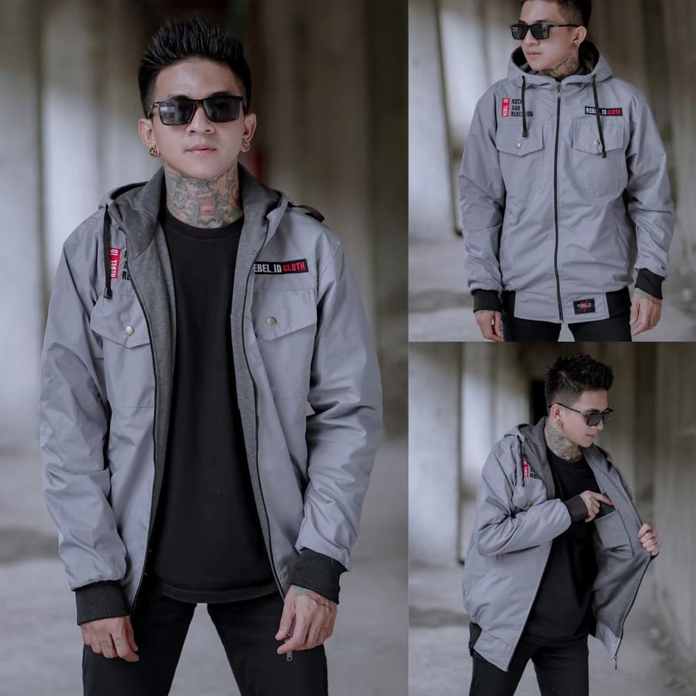 Jaket Semi Parka Unisex Mat Taslan Pria Wanita Rebel Id / Jaket Pria IKC 002 distro cbr six Bandung 